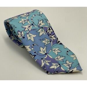 Emilio Pucci Firenze Men's 100% Silk Abstract Floral Necktie Blue Purple White‎